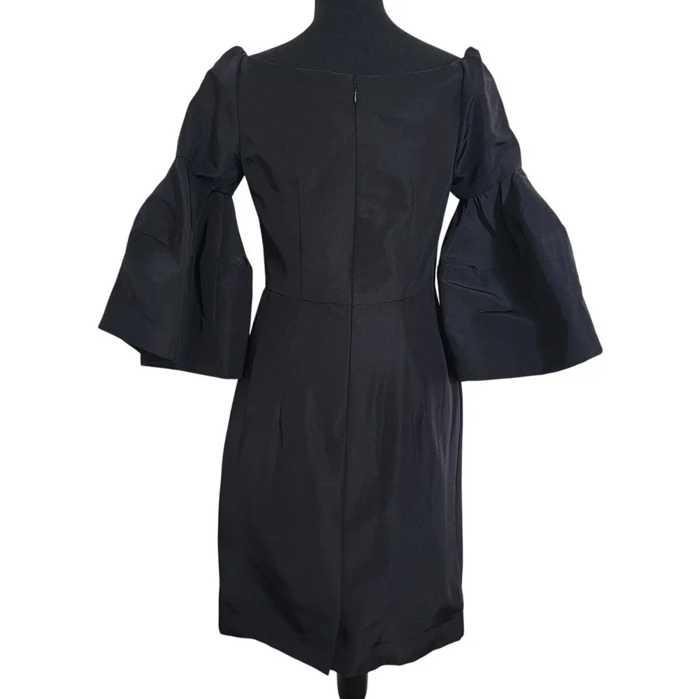 Carolina‎ Herrera Black Silk Lined Puff Balloon Bell Sleeve Knee Length USA Sz 8